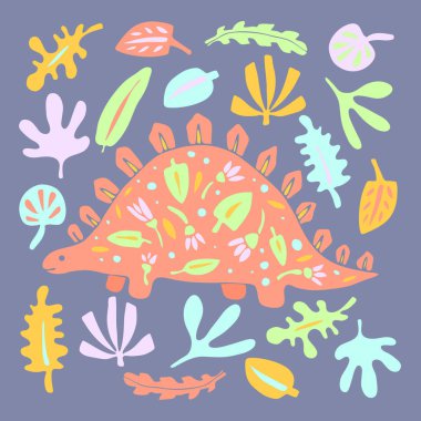 Sevimli dinozor renk el vektör karakter çizilmiş