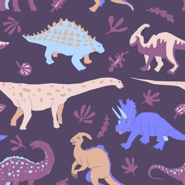 Sevimli otçul dinozor dikişsiz desen