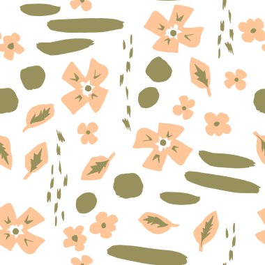 çiçek ve yaprakları ile vektör renkli desen. Tekstil, duvar kağıtları, sarma için İskandinav tarzı nda Dikişsiz düz arka plan.