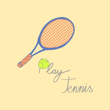 Tenis karikatür el harflerle illüstrasyon çizmek. Tenis raket ve motivasyon yazıt.