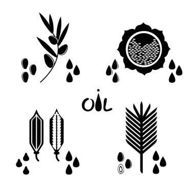Ayçiçeği, zeytin, palmiye, susam yağı düz vektör çizimi.