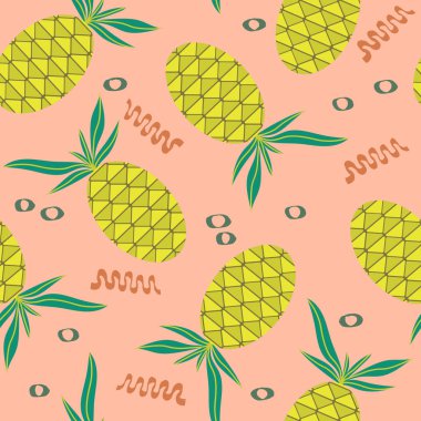 Vektör düz ananas dikişsiz desen. Tropik meyveli şablon