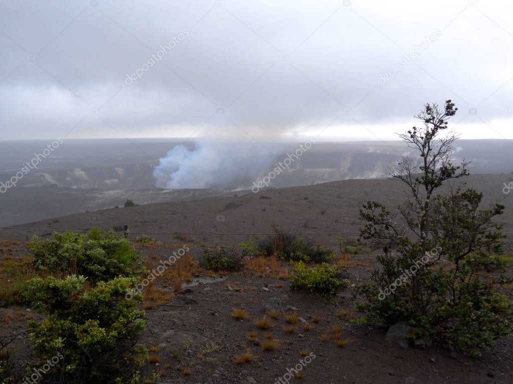 View of the Kilauea Volcano crater in Big Island, Hawaii