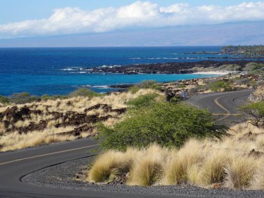Big Island, Hawaii Manini'owali Plajı'na giden yolun eğri görüntüleyin