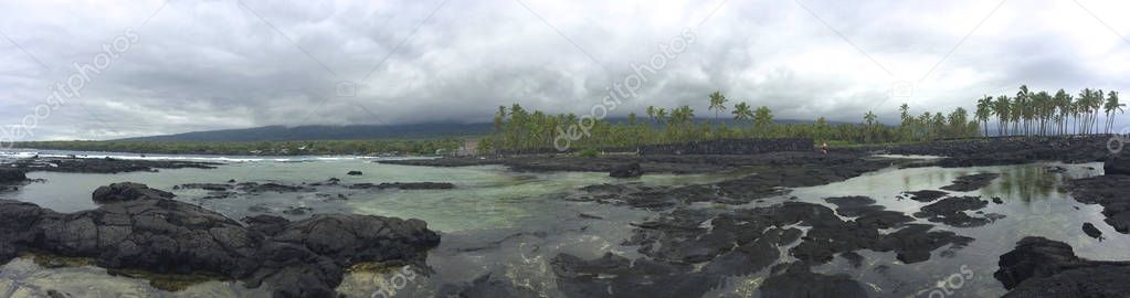 Panoramic picture of Two Step beach on Big Island, Hawaii