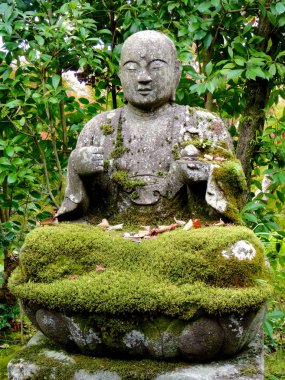 Kyoto 'daki Eikando tapınağında güzel Buddha heykeli 'nin resmini yakın