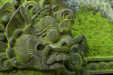 Yeşil yosun ile taşa kazınmış bali figürü