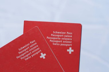 İki İsviçre pasaportunun ön görünümü