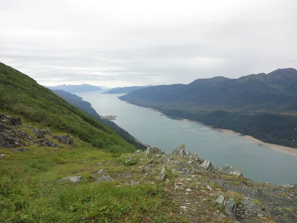 Vista Del Pasaje Interior Desde Alto Una Montaña Alaska Océano — Foto de Stock