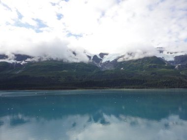 Dağ dolu Pasifik Okyanusu ufukta. Inside passage Alaska