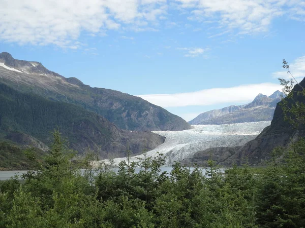 Geleira Mendenhall Juneau Alaska Mendenhall Glaciar Fluindo Para Mendenhall Lake — Fotografia de Stock