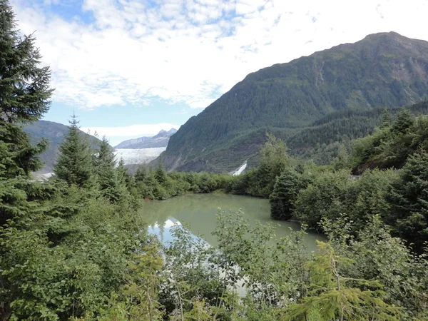 Geleira Mendenhall Juneau Alaska Mendenhall Glaciar Fluindo Para Mendenhall Lake — Fotografia de Stock