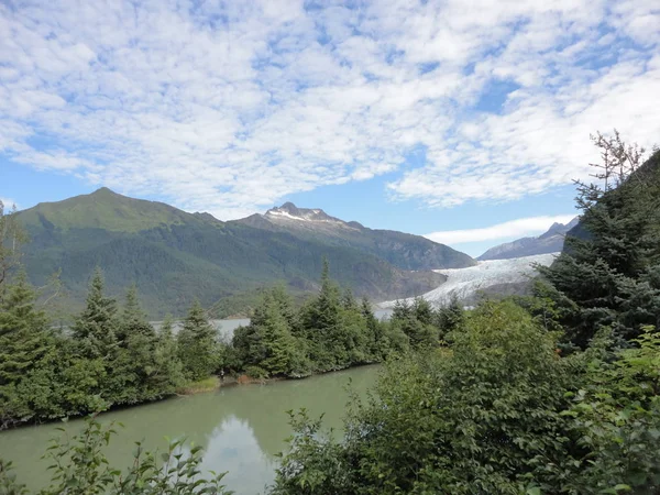 Geleira Mendenhall Juneau Alaska Mendenhall Glaciar Fluindo Para Mendenhall Lake — Fotografia de Stock