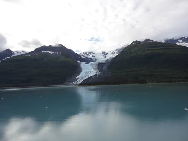 Lodowce Parku Narodowym Glacier Bay Alasce Lodowce Przybywających Szczyty Górskie — Zdjęcie stockowe