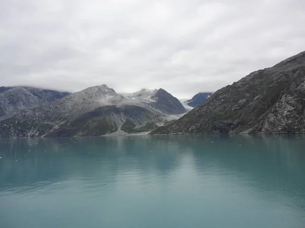 Mountain Filled Horizon Pacific Ocean Passage Alaska Very Cloudy Sky Stock Image