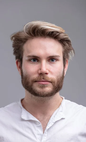 Close Studio Shot Portrait Handsome Young Bearded Man Thinking Future — Stock Photo, Image