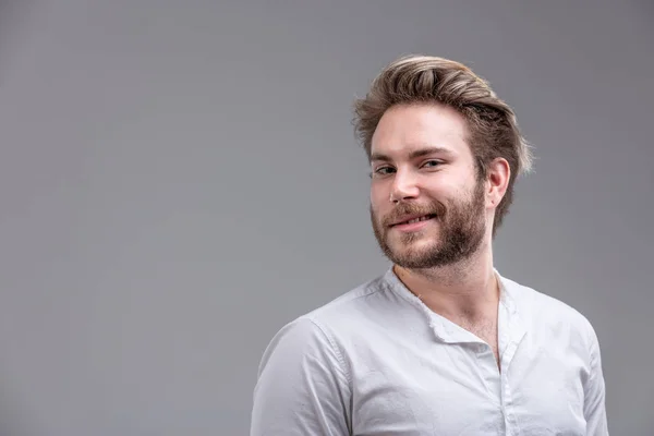 Attractive Bearded Blond Man Turning Look His Shoulder Glancing Back — Stock Photo, Image