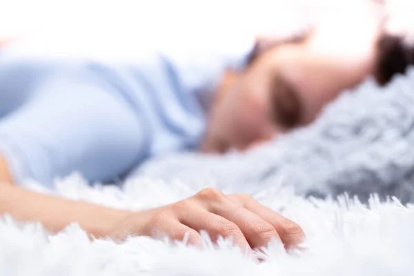 Person Sleeping Immersed Furry Pillows Blanket — Stock Photo, Image