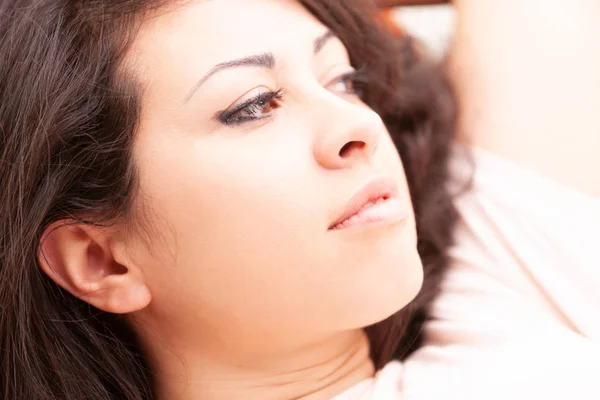 Thoughtful Woman Getting Lost Her Concerns Dreams — Stock Photo, Image