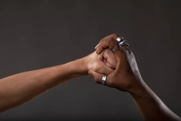 White Fist Black Parry Blocking Violence Concept Stop Racism Violence — Stock Photo, Image