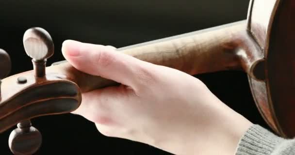 Houslistka hraje - detailní záběr na její ruce — Stock video