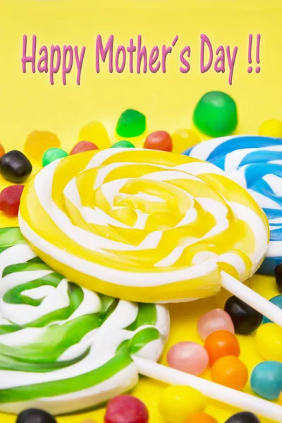 Dzień Matki Życzeniami Cukierki Lizaki Kolorów — Zdjęcie stockowe
