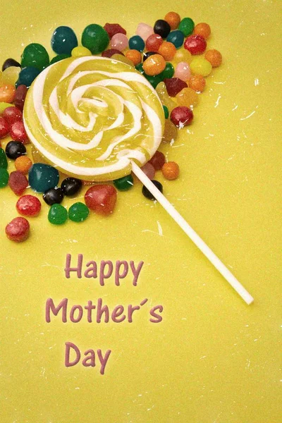 Dzień Matki Życzeniami Cukierki Lizaki Kolorów — Zdjęcie stockowe
