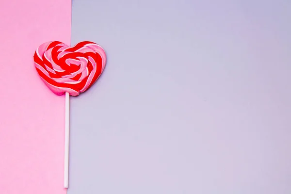 Hart Lollipop Roze Grijze Achtergrond — Stockfoto