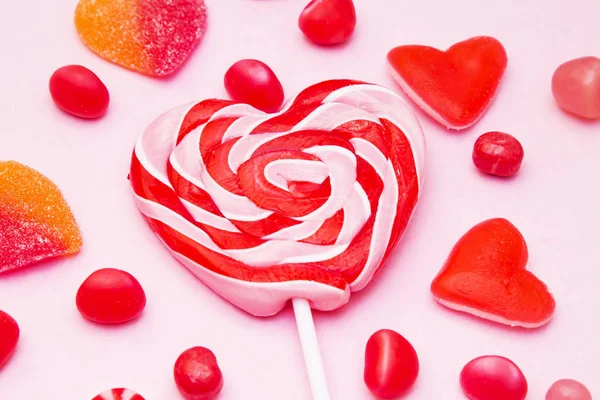 Lollipop Form Hjärta Färgstarka Bakgrund — Stockfoto