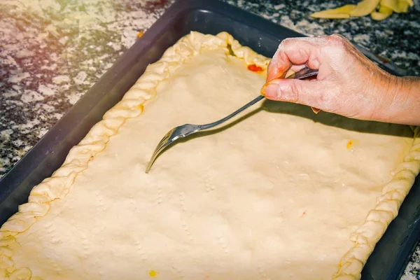 Woman Kneading Making Pie — Stock Photo, Image