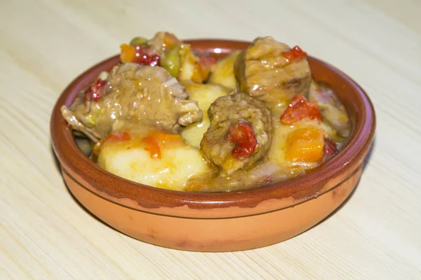 Caçarola Barro Com Ensopado Carne — Fotografia de Stock