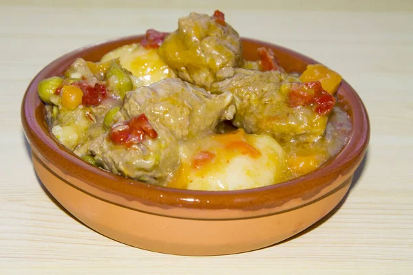 Caçarola Barro Com Ensopado Carne — Fotografia de Stock