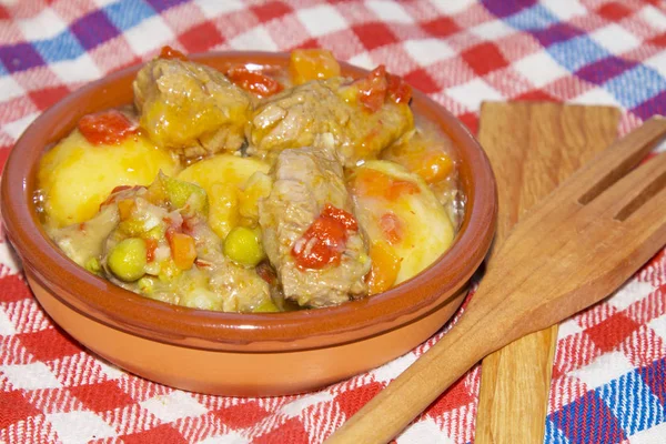 Guisado Carne Panela Barro — Fotografia de Stock