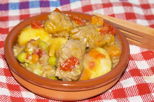 Guisado Carne Panela Barro — Fotografia de Stock