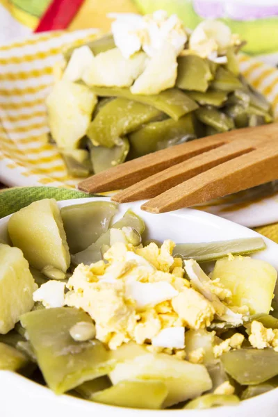 Schüssel Grüne Bohnen Mit Gekocht — Stockfoto