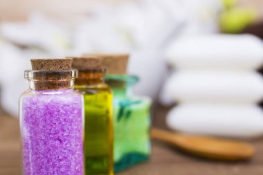 yağlar, banyo tuzları ve sabunlar. Spa konsept
