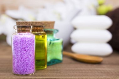 yağlar, banyo tuzları ve sabunlar. Spa konsept