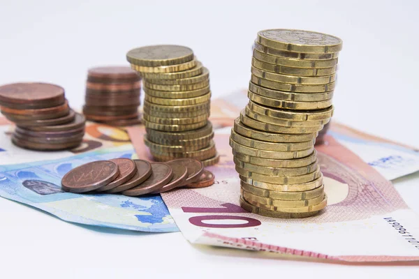 Monete Banconote Euro Concetto Finanziamento Economia — Foto Stock