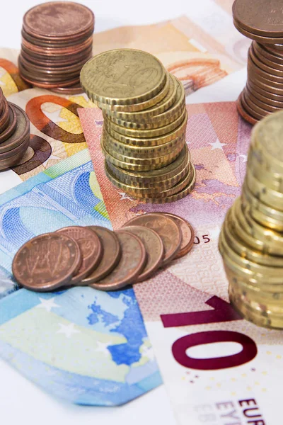 Coins Euro Bills Concept Financing Economy — Stock Photo, Image