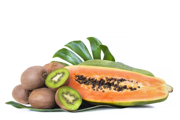 Frutas Tropicais Mamão Kiwi Isolados — Fotografia de Stock