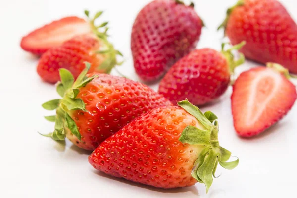 Conjunto Fresas Aisladas Blanco — Foto de Stock