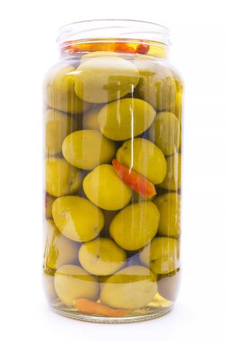 cam kavanoz izole zeytinli