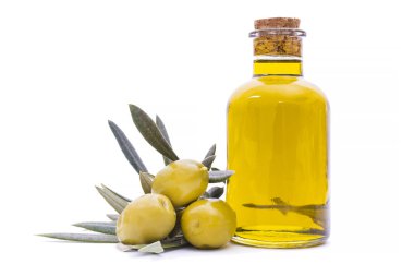 şişe sızma zeytinyağı ve zeytin izole