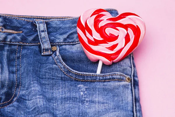 Paleta Corazón Bolsillo Azul Jean — Foto de Stock