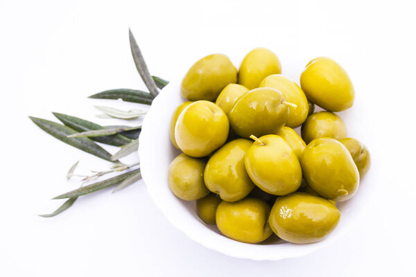 bowl with olives isolated