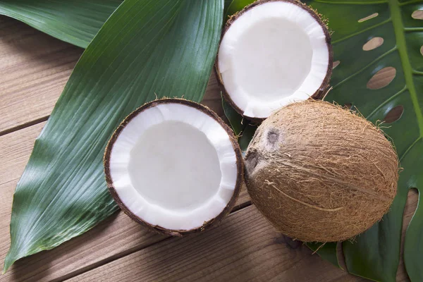 Kawałek Kokosa Drewniane Tła — Zdjęcie stockowe