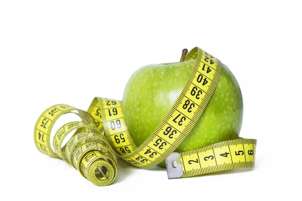 巻尺隔離された 健康的な食事の概念とリンゴ — ストック写真