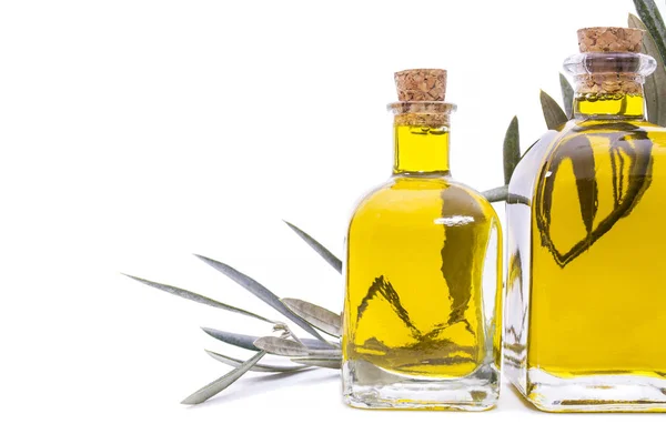 Bottiglie Olio Extravergine Oliva Isolate Bianco — Foto Stock