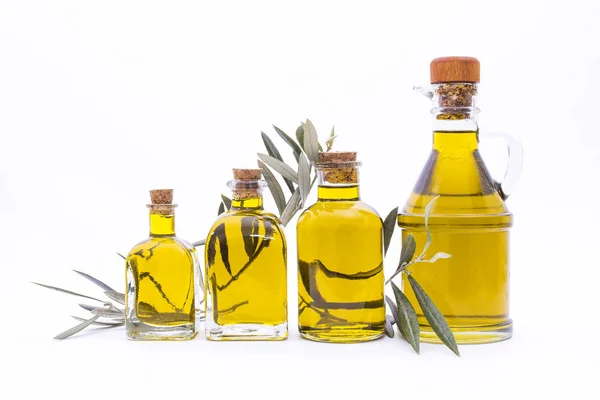 Bottiglie Olio Extravergine Oliva Isolate Bianco — Foto Stock