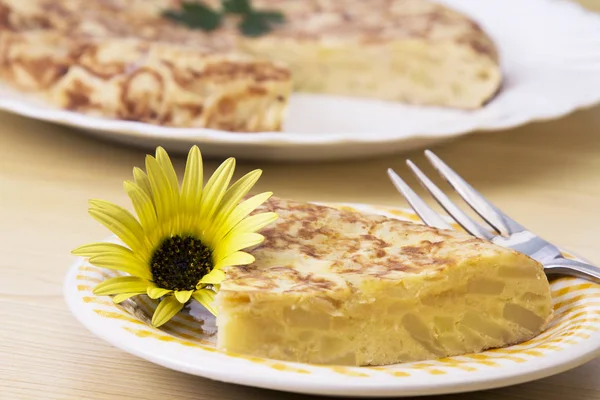 Spaanse Omelet Top Van Aardappelen Uien — Stockfoto